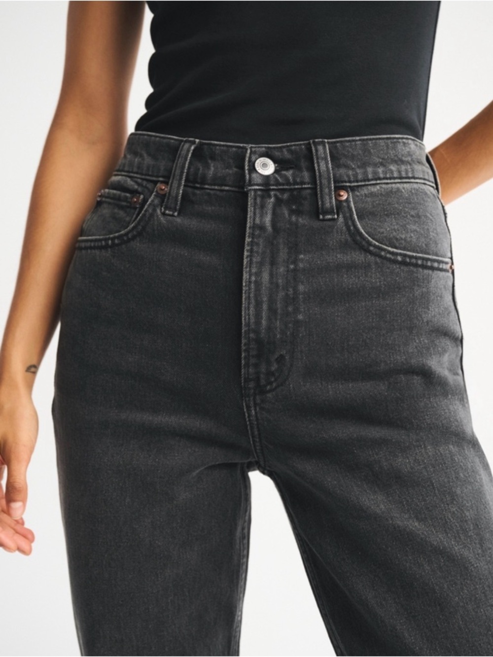 Abercrombie Black Ultra High Rise 90s Straight Jean